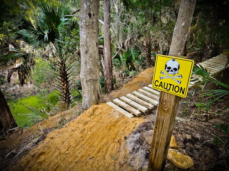 Caution Sign at Hobo's Mountain Bike Trail St Augustine Florida