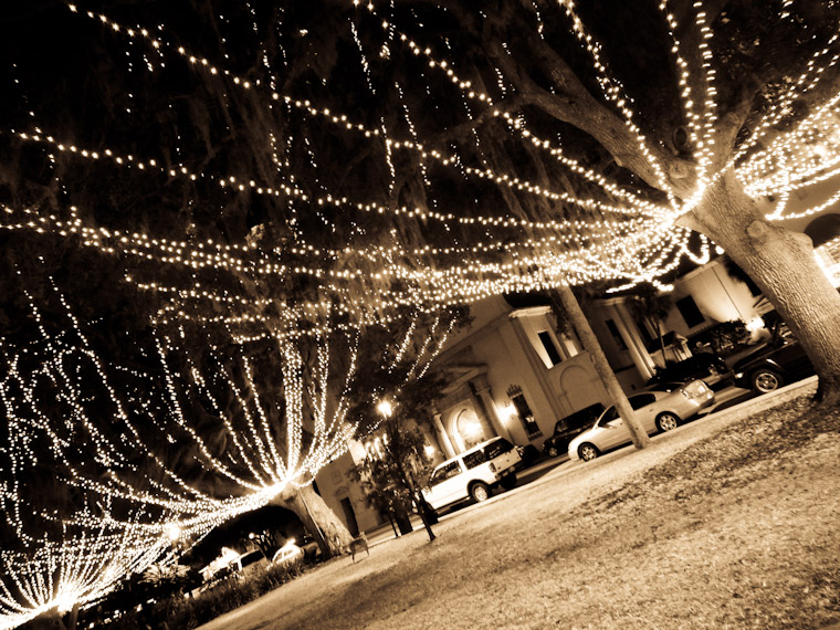 Picture of Sepia Night of Lights Trees St Augustine Florida