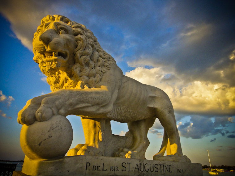 Cloudy Bridge of Lions Statue St Augustine Florida Picture