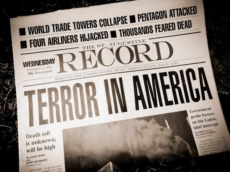 Picture of St Augustine Record Newspaper from 9/11 World Trade Center Attack