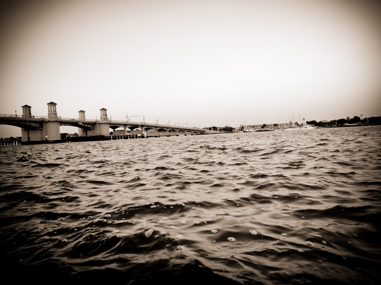 Picture of sepia bridge of lions water in saint augustine florida