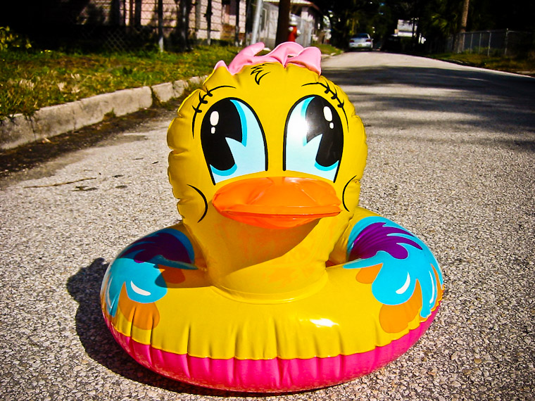 photo of inflatable duck on lincoln street in lincolnville