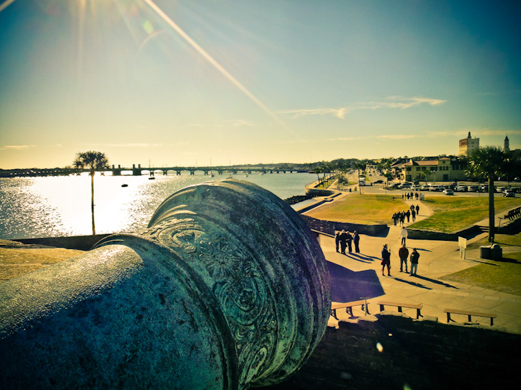 Fort Cannon aimed at downtown St Augustine Florida