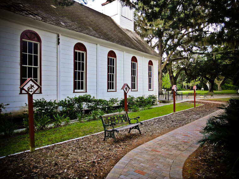 Outside stations of the cross at Saint Ambrose church