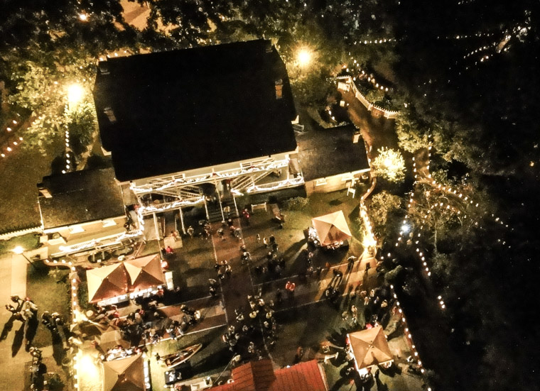 St Augustine Lighthouse luminary night from above