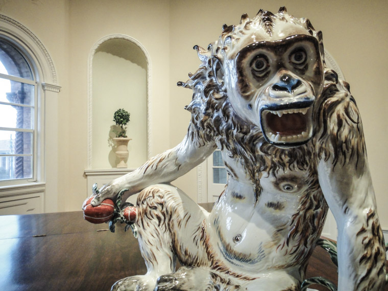 porcelain monkey sculpture at lightner museum