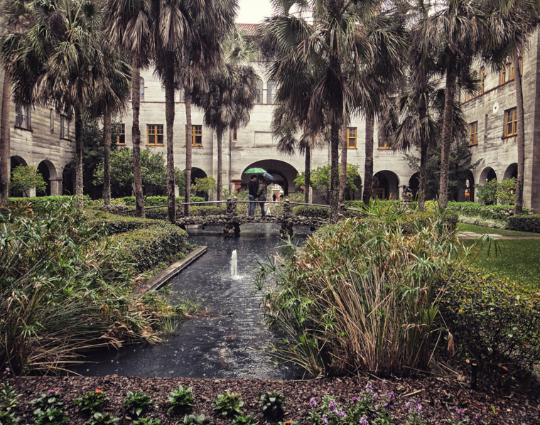 Lightner museum koi pond umbrella couple