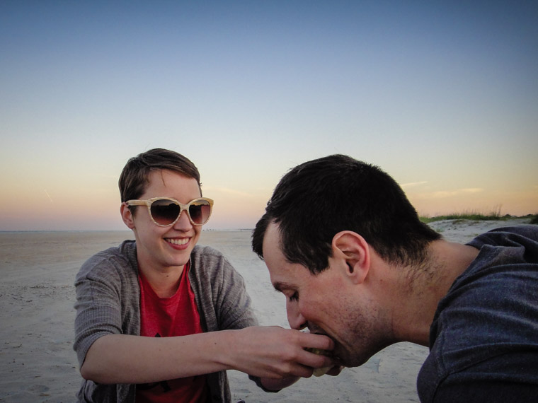 Zack Danger Brown Potato Salad Kickstarter Guy on beach eating taco shop