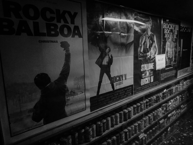 Potbelly movie theater rocky posters and pop beer cans