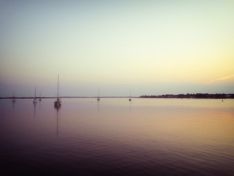 Intracoastal bayfront sunrise sailboats