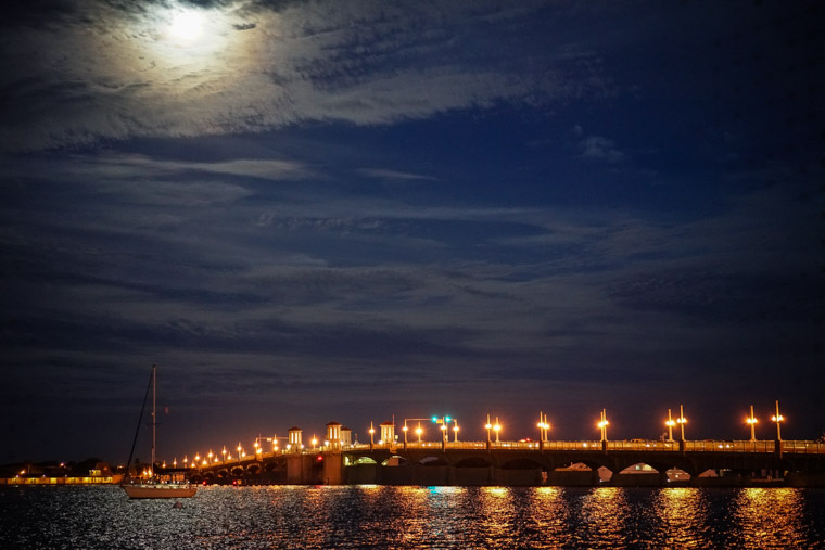 Bridge of lions full moon reflection sailboat intracoastal