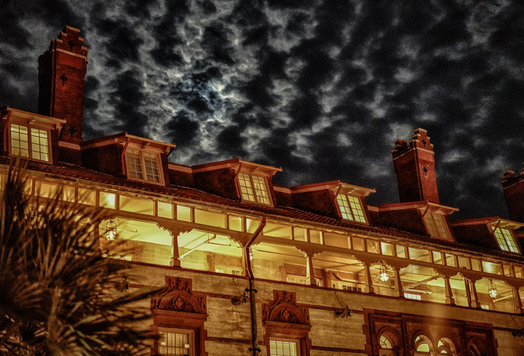 Flagler College Hotel Ponce de Leon at Night moonlight