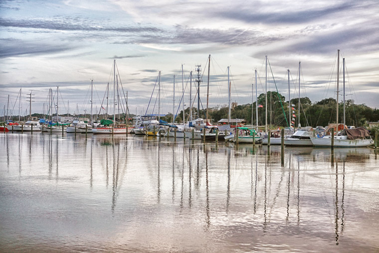 Sailboats docked on San Sebastian River