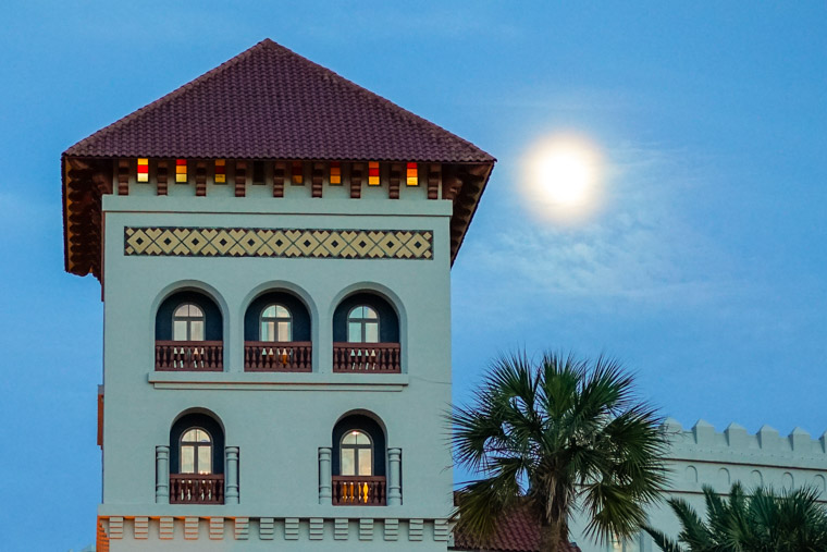 Casa Monica Hotel tower and full moon