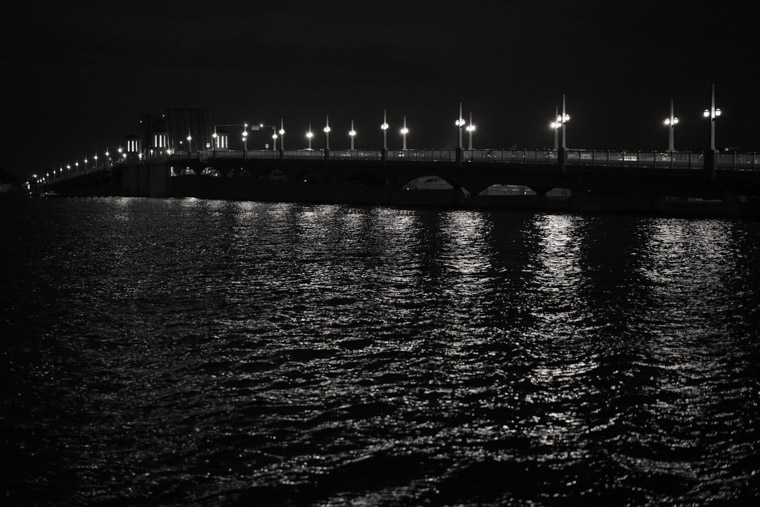 Bridge of lions at night reflecting