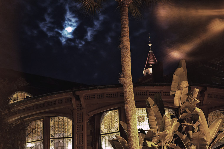 Flagler College moonlit dining hall tifany stained glass