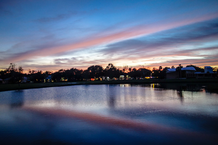 Prince of Peace Church sunset on water