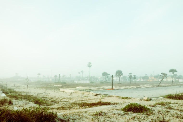 Beach hotel demolition sunrise