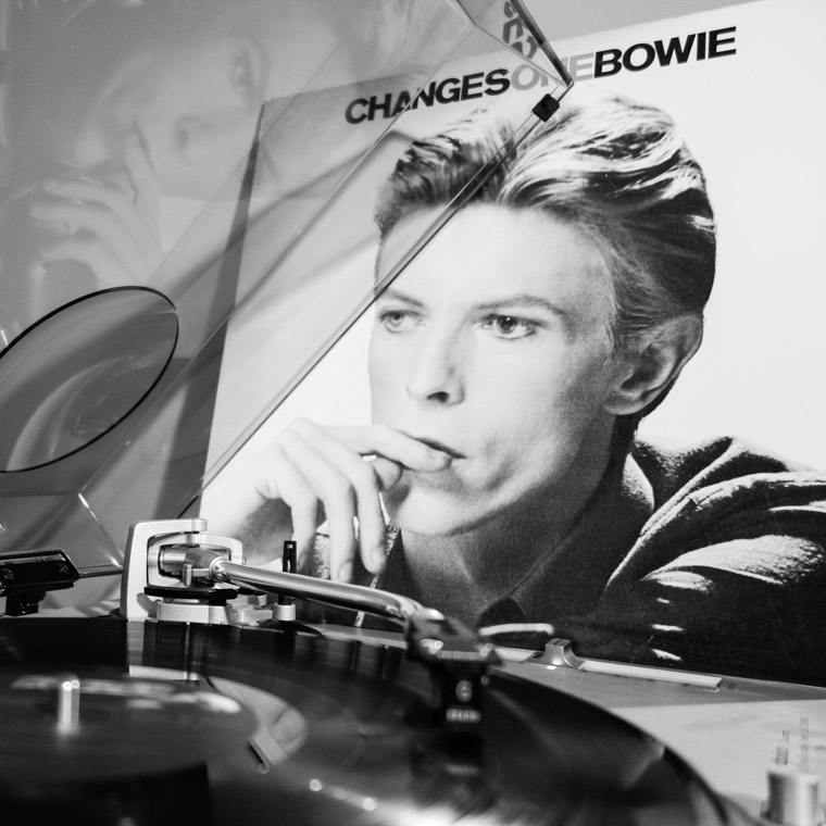 David Bowe Changes One vinyl record playing on turntable