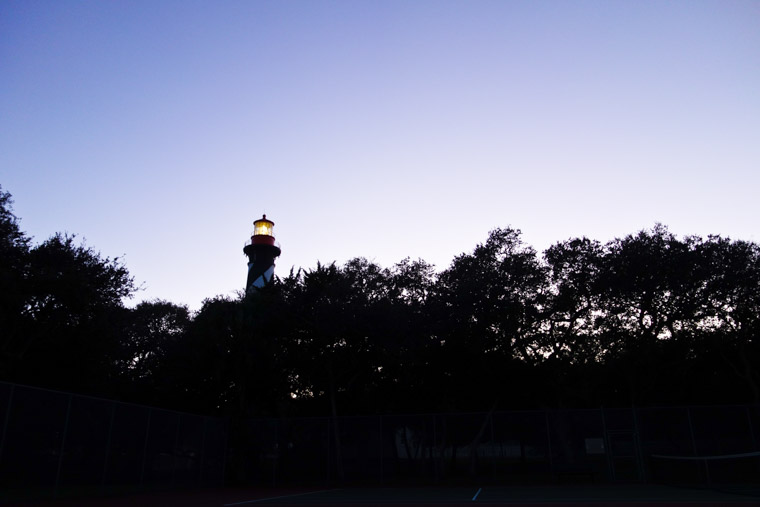 Lighthouse tennis court at dusk