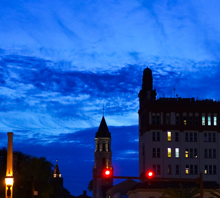 Downtown night skyline blue sky