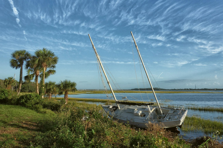 Hurricane Matthew wrecked sailboat