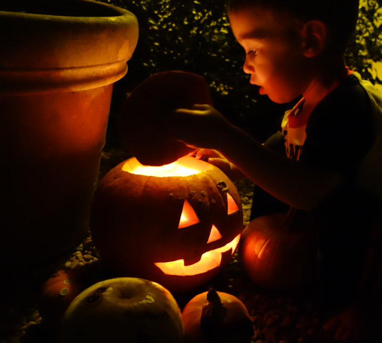 James with jack-o-lantern pumpkin