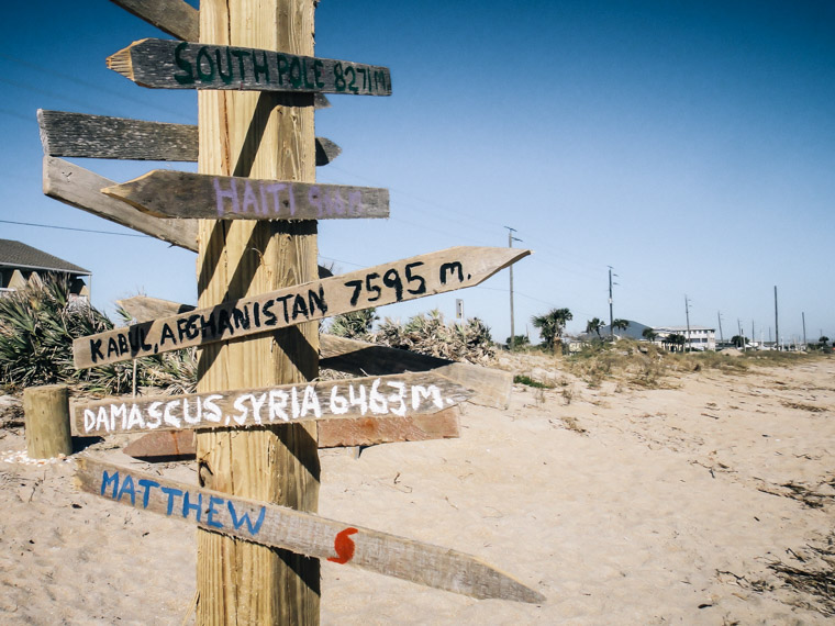 Vilano sign post of destinations hurricane matthew