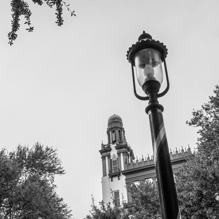 Lightpole and bank tower