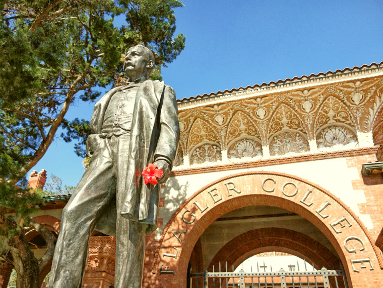 Henry Flagler Statue with Hibiscus at Flagler College